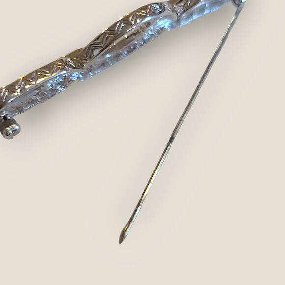 Vintage Signed Monet Silver Tone Bar Art Deco Pin Brooch Estate - Picture 2 of 8